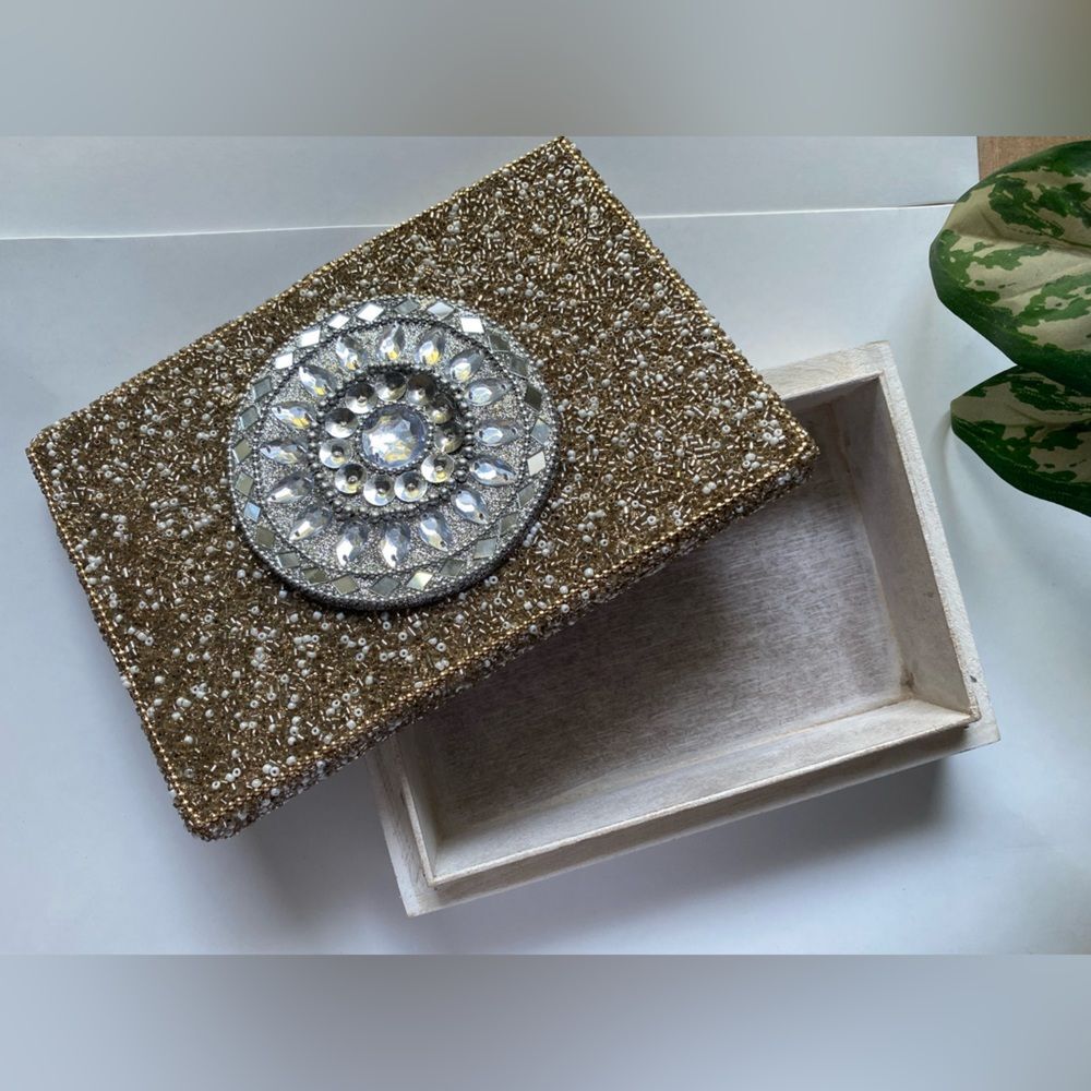 wooden jewelry box with stones
